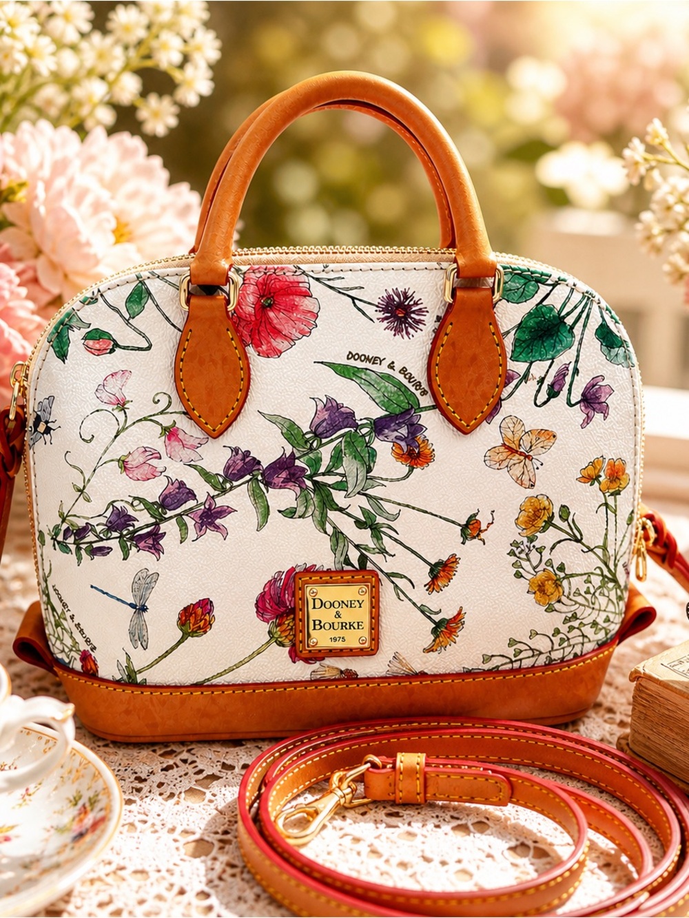 Dooney & Bourke Botanical Floral Domed Satchel Crossbody Bag